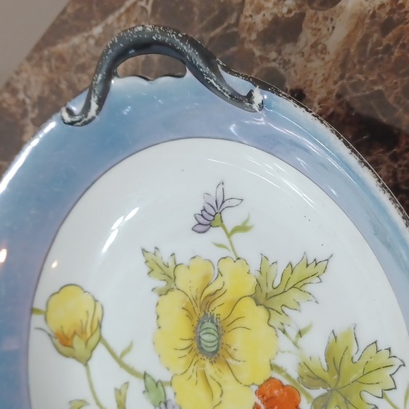 Vintage Hand Painted Noritake Blue Iridescent Poppy Flower Bowl - Picture 3 of 8